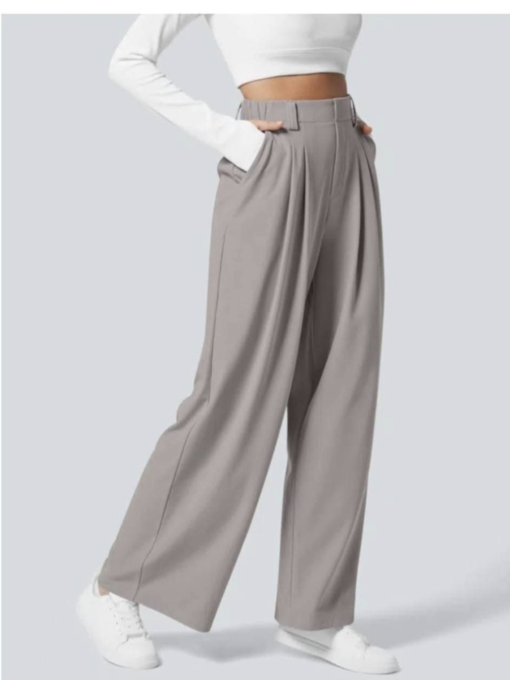 Halara Flex Hight Waisted Pocket Wide Leg Waffle Work Pants- In Mink Ash